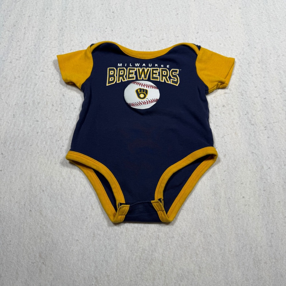 MLB Milwaukee Brewers Baby Bodysuit Navy Blue Yellow 18M Baseball Fan Gear